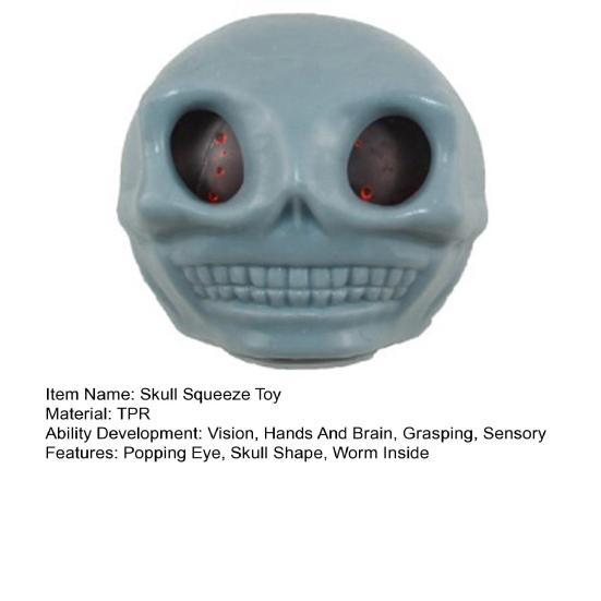 Popping Eye Skull Squeeze Toy Worm Inside Anxiety Stress Relief Skull Pinch Sensory Toy Teens Adults Soft TPR Calming Skull Fidget Toy