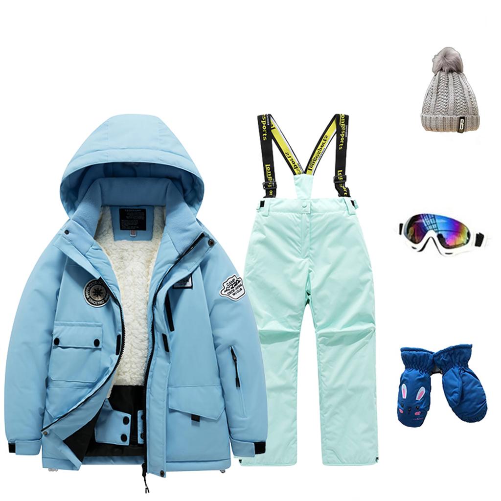 Children's Fashion Skiwear Set Boys' And Girls' Thickened Waterproof Thermal Ski Suit Five-Piece Outfit With Jacket And Trousers