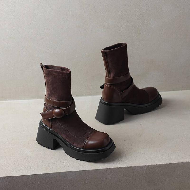 Autumn and winter women's platform knight boots Korean version of high-heeled large-size women's boots round head comfortable sleeve new medium