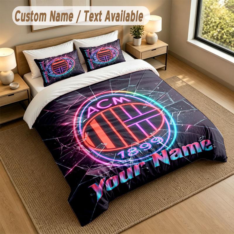 Set Biancheria da Letto 1 Copripiumino 2 Federe Stampa AC Milan Morbido Tessuto per Letto Decorazione Camera da Letto