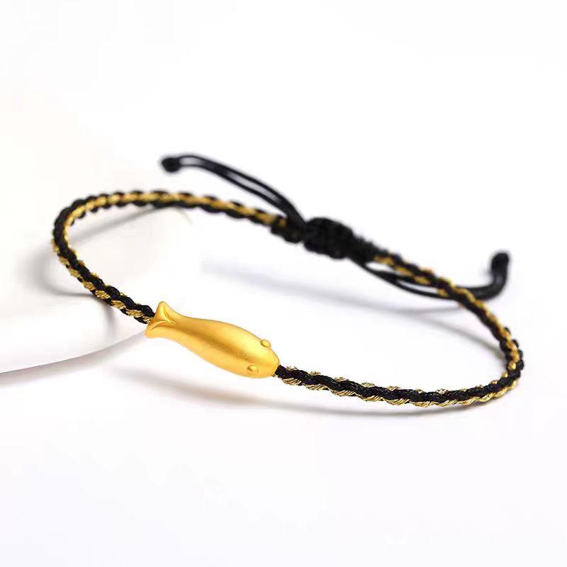 Shuibei 999 Reingold Ping'an Schnalle Armband mit goldenen Glücksperlen - Geflochtenes Handseil Valentinstag Qixi Geschenk