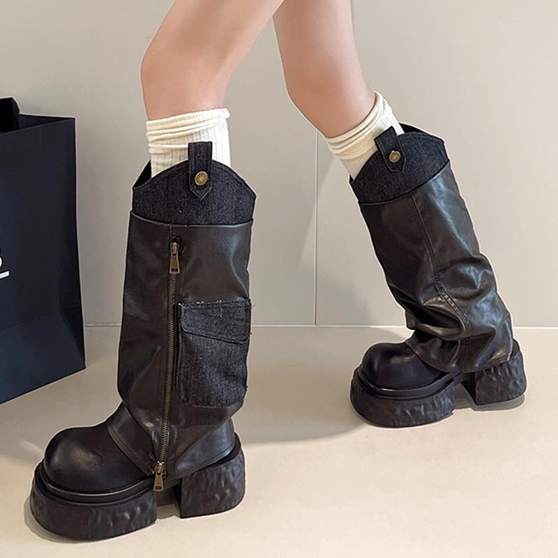

Long Women High top Heels Designer Knee Winter Fashion New Motorcycle Walking Goth Trend Mujer Botas 35