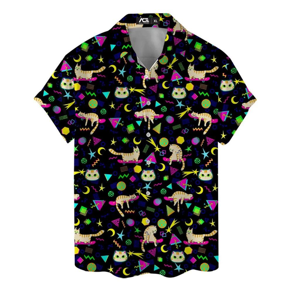 Retro Disco Music Cube Hawaiian Shirts For Men Galaxy Pop Skateboard Mens Hawaiian 80s 90s Shirts Short Sleeve Hip Hop Shirts