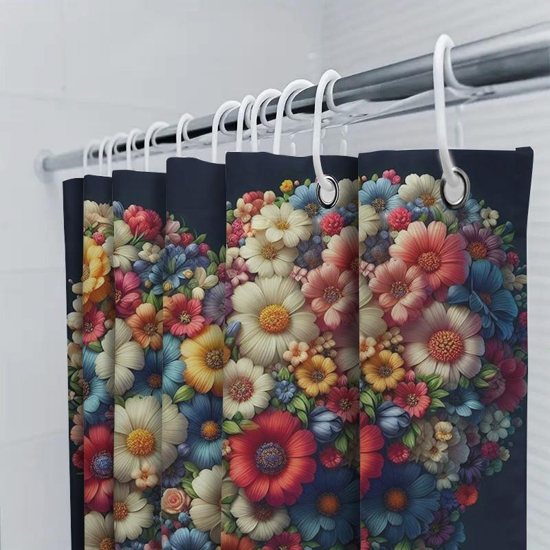 3D Floral Heart Shower Curtain | Colorful and Romantic Bathroom Decor