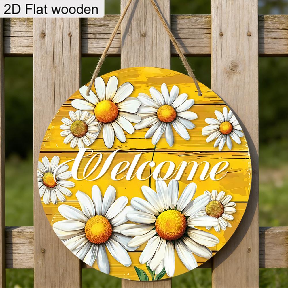 Daisy Welcome Wooden Sign, Charming Round Front Door Decor, Summer Floral Wall Hanging - Ideal Gift for Home & Garden Lovers