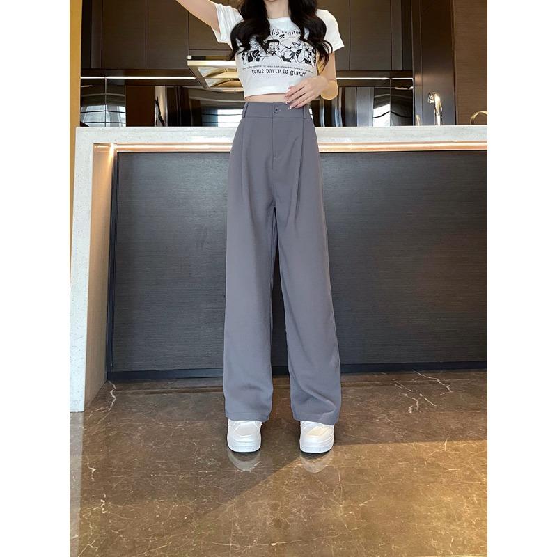 

Узкая версия широких брюк для женщин на весну и осень. Драпированные прямые брюки для женщин, прилегающие и повседневные, брюки-костюм с высокой талией. 4XL