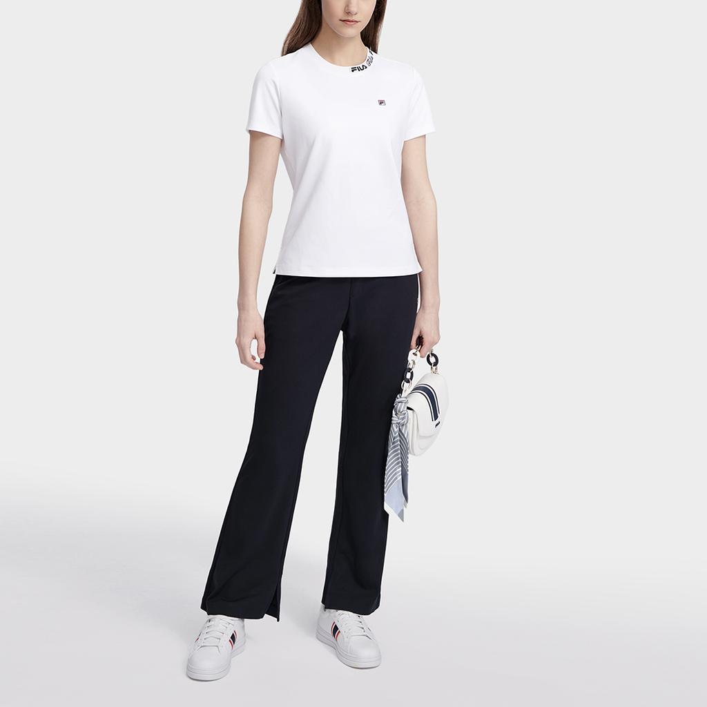 Fila Classic Business Knitted Double-Sided Jacquard Short Sleeve T-Shirt Women Tops White F11W321103FWT