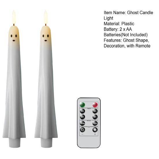 2/4Pcs Halloween Ghost Candle Light with Remote Timer Battery Powered Flickering Flameless Taper Candle