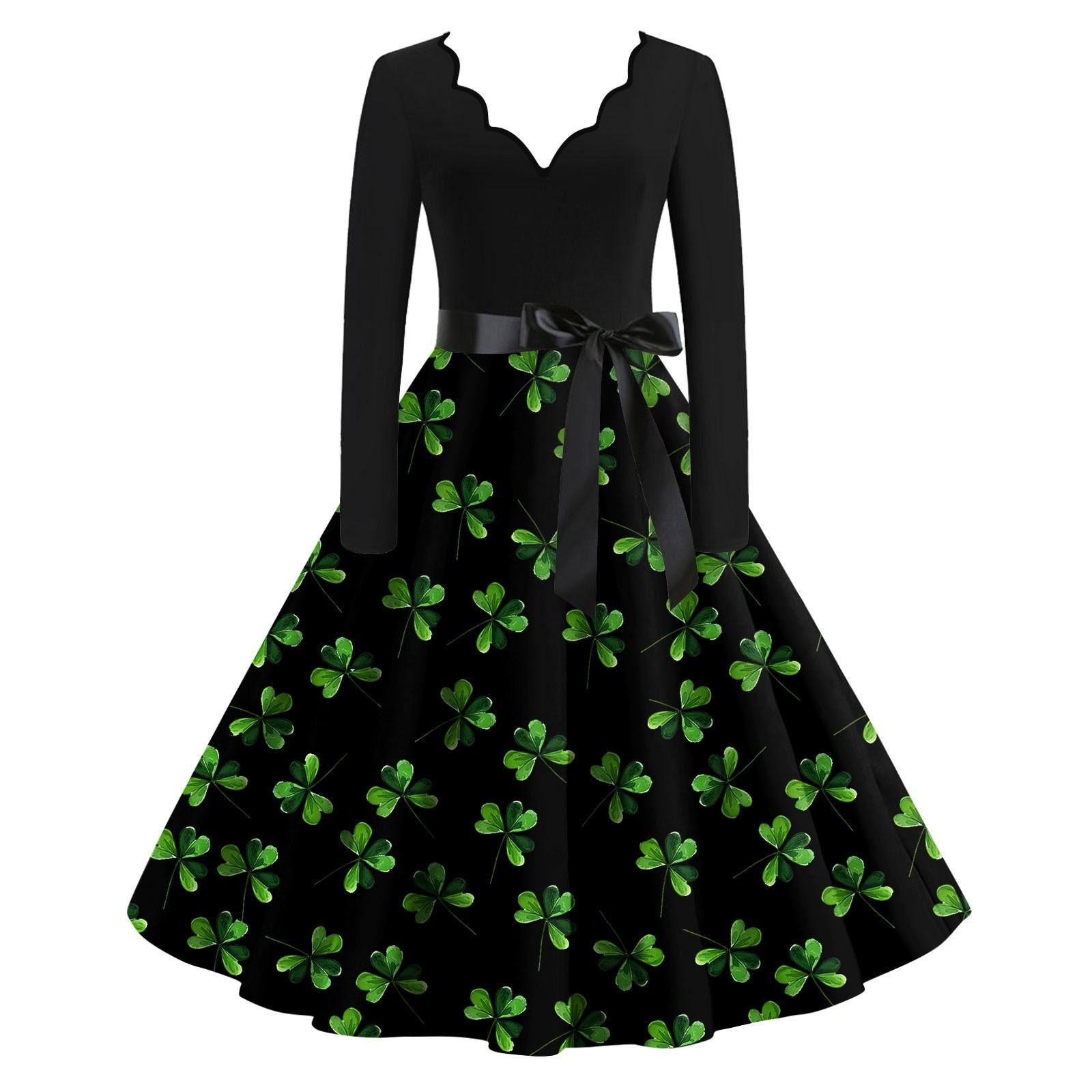 

Женская ул.. Платье свободного кроя с принтом «День Патрика» и V-образным вырезом, длинными рукавами L чёрный