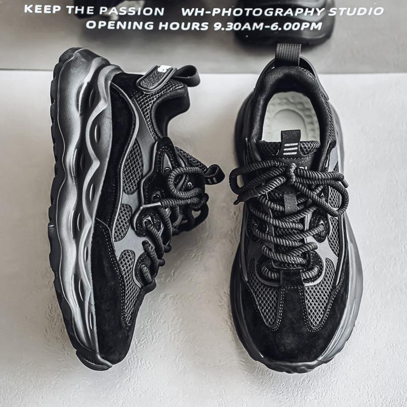 Men's Chunky Sole Sneakers Breathable Mesh Lace-Up Non-Slip Casual Platform Shoes