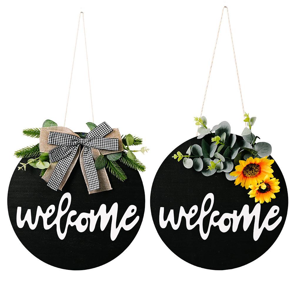 Delightful Welcome Rustic Door Decoration Featuring Sunflower And Bow For Seasons All
