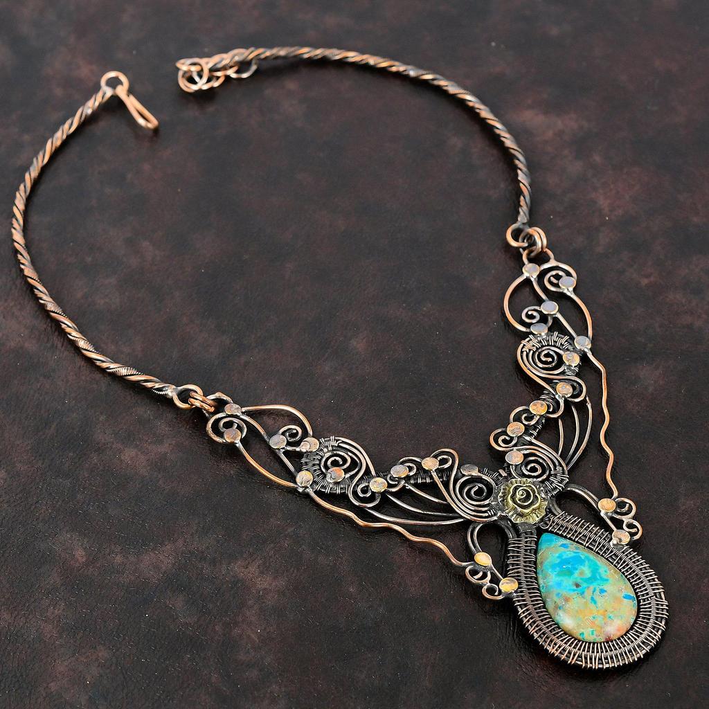 Shattuckite Necklace Copper Wire Wrapped Necklace Adjustable Necklace Gemstone Jewelry Handmade Necklace Copper Wire Jewelry Engagement Gift