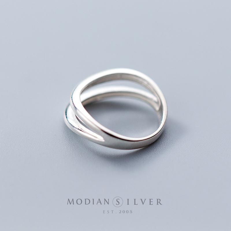 Modian Double Layer Geometric Line Silver 925 Thick Ring for Women Fashion Simple Ring Party Gift Fine Jewelry