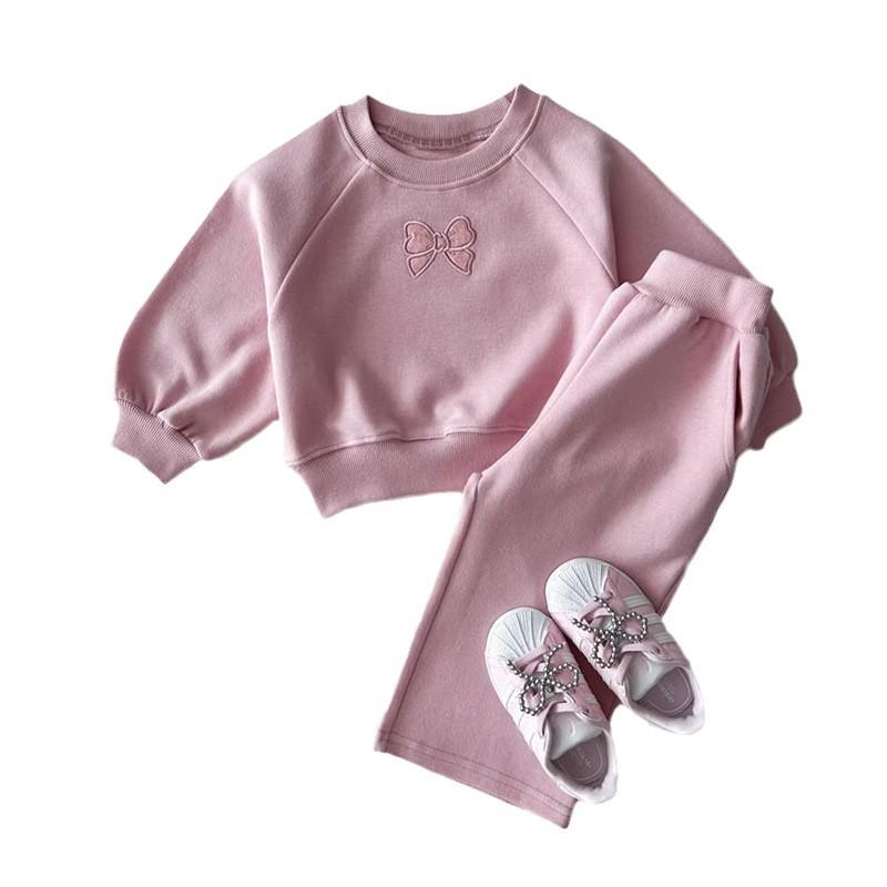 Children's Korean-Style Autumn Casual Girls' Two-Piece Set with Round Neck Sweatshirt