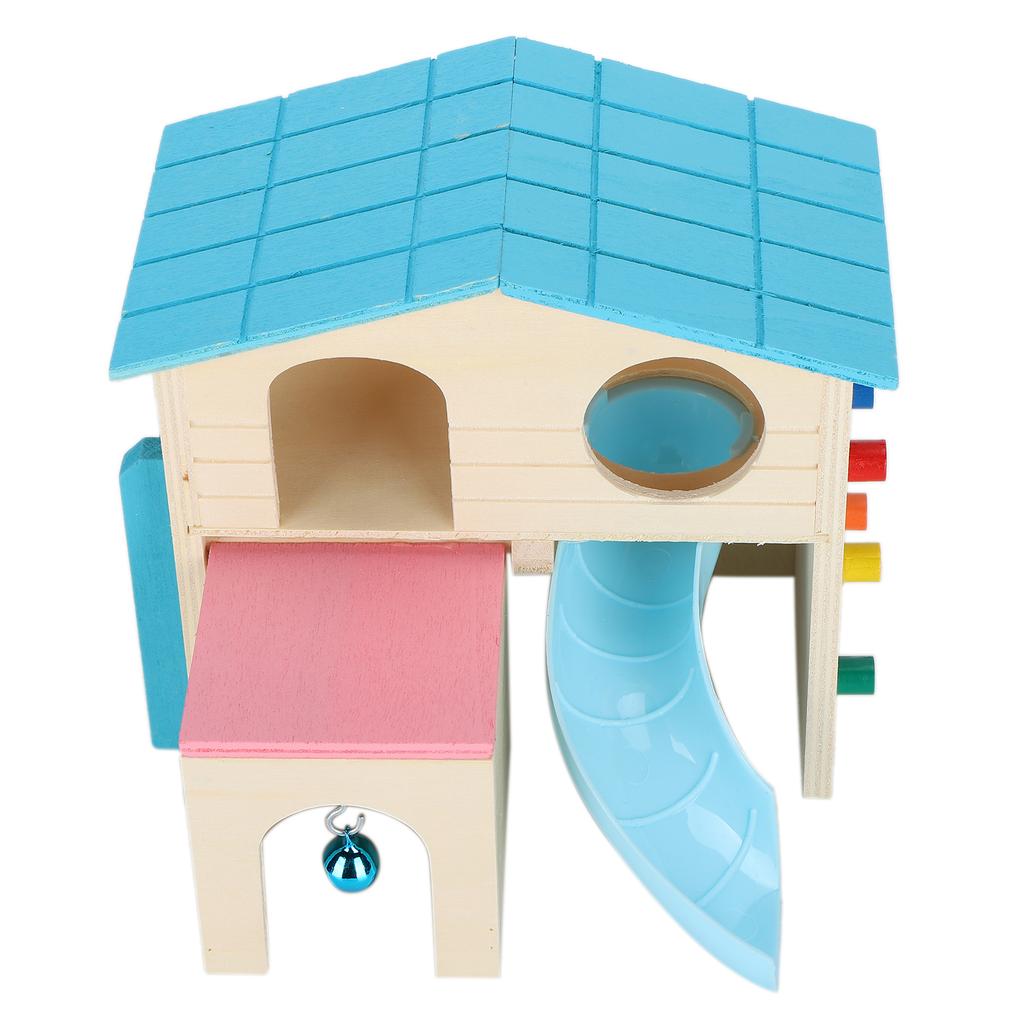 Wooden Hamster Fun House Huts Toy Hamster Exercise Playthings Fun Gym PlaygroundBlue