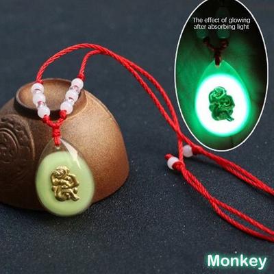 Chinese Zodiac Red Rop Pendant Necklace Luminous Beads For Women Men Constellation Animal  Choker Lucky Birthday Jewelry