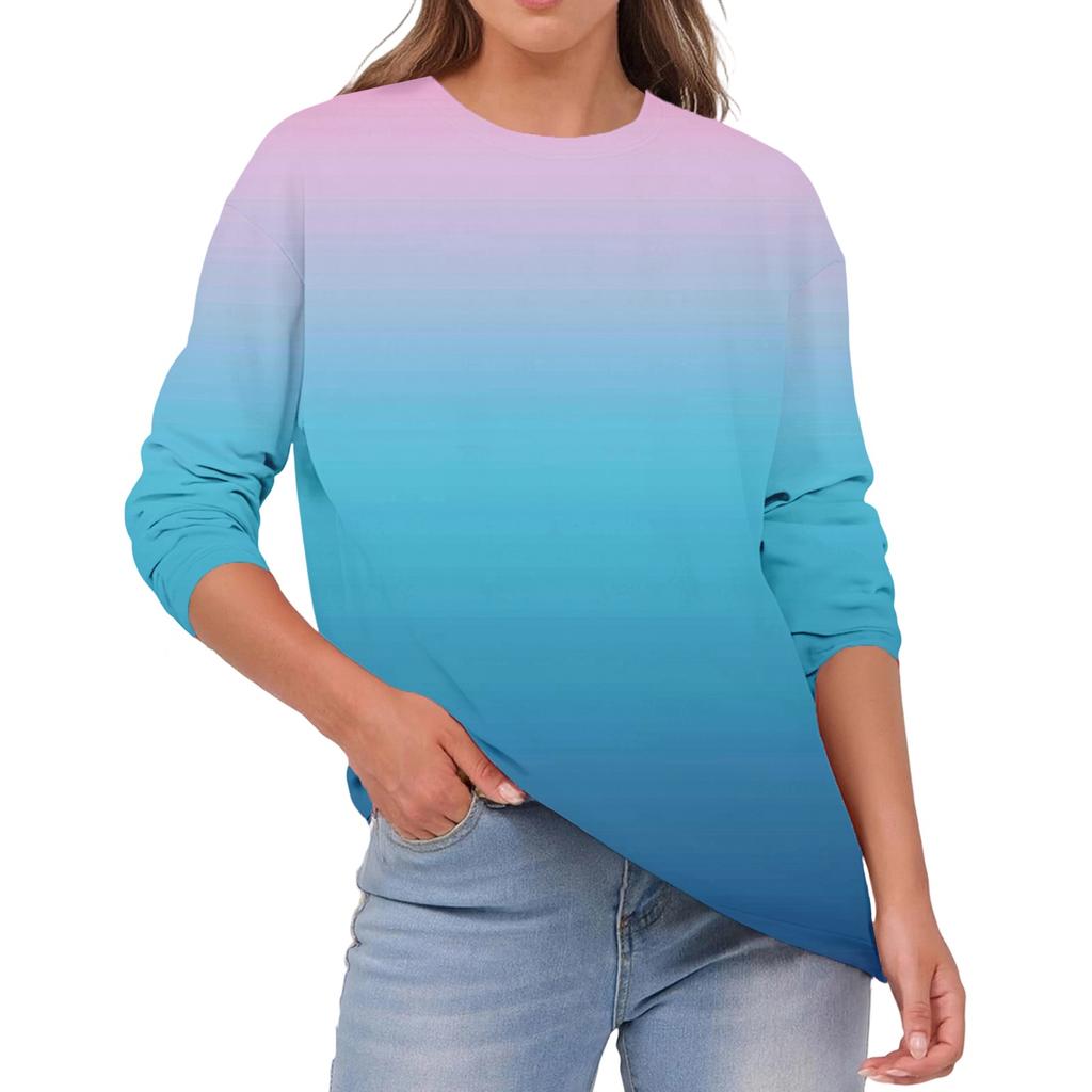 Women's Fashionable Casual Round Neck Color Long-sleeve Top