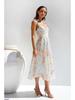 V Neck Strap Printingt Dress Lace Up Knee Length Dress Elegant Sleeveless Dresses  Causal Women Dress