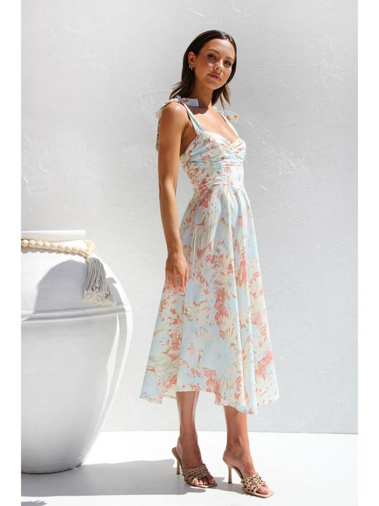 V Neck Strap Printingt Dress Lace Up Knee Length Dress Elegant Sleeveless Dresses Causal Women Dress