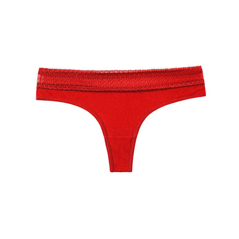 CINOON Tanga de Algodón Sexy para Mujer de Cintura Baja con Ribete de Encaje, Tipo G, Braguitas Suaves, Transpirables y de Ajuste Ceñido