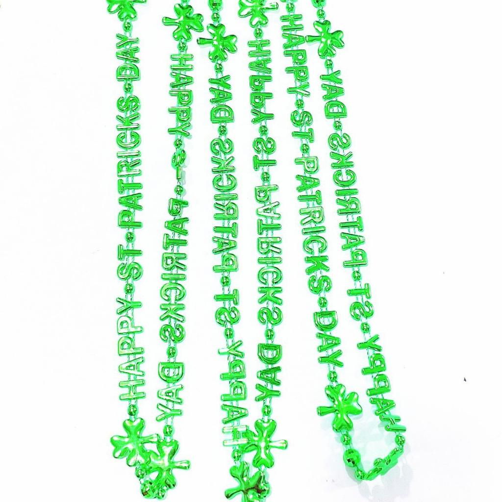 St. Patrick's Day Necklace Irish Clover Bead Chain Festival Party Jewelry Women's Lucky Green Pendant