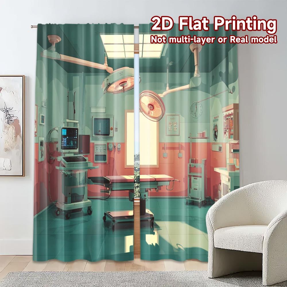 2pcs, 2D FLAT PRINTING Curtains (Without Rod) SurgicalRoom Popular Curtain Cloth Versatile Durable Polyester Curtains
