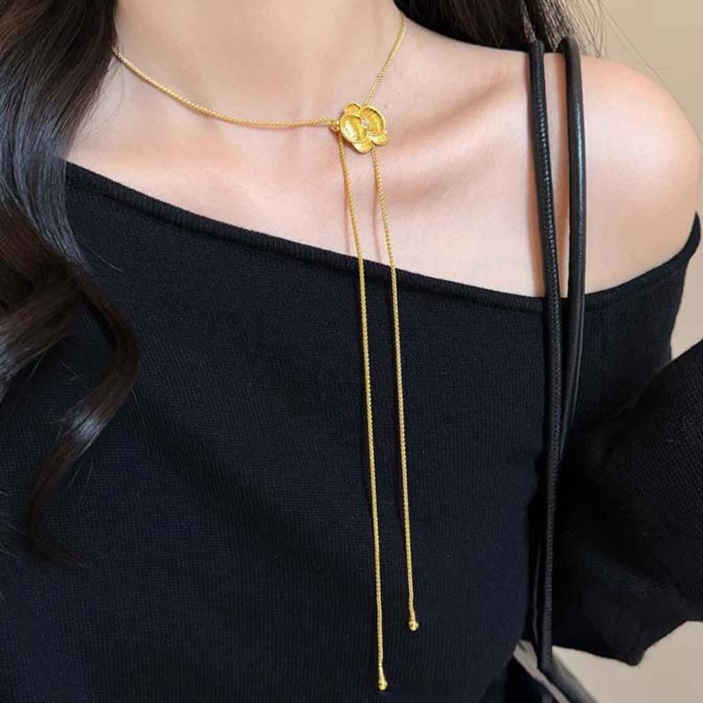 Luxury Golden Collarbone Chain Moth Orchid Retractable Stacked Necklace  Daily