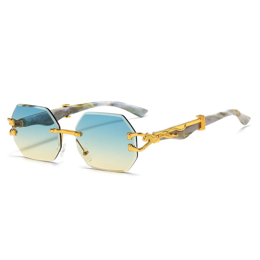 Leopard Head Frameless Polygonal Sunglasses for Men Women Unique Irregular Cut Edge UV Protection Stylish Shades