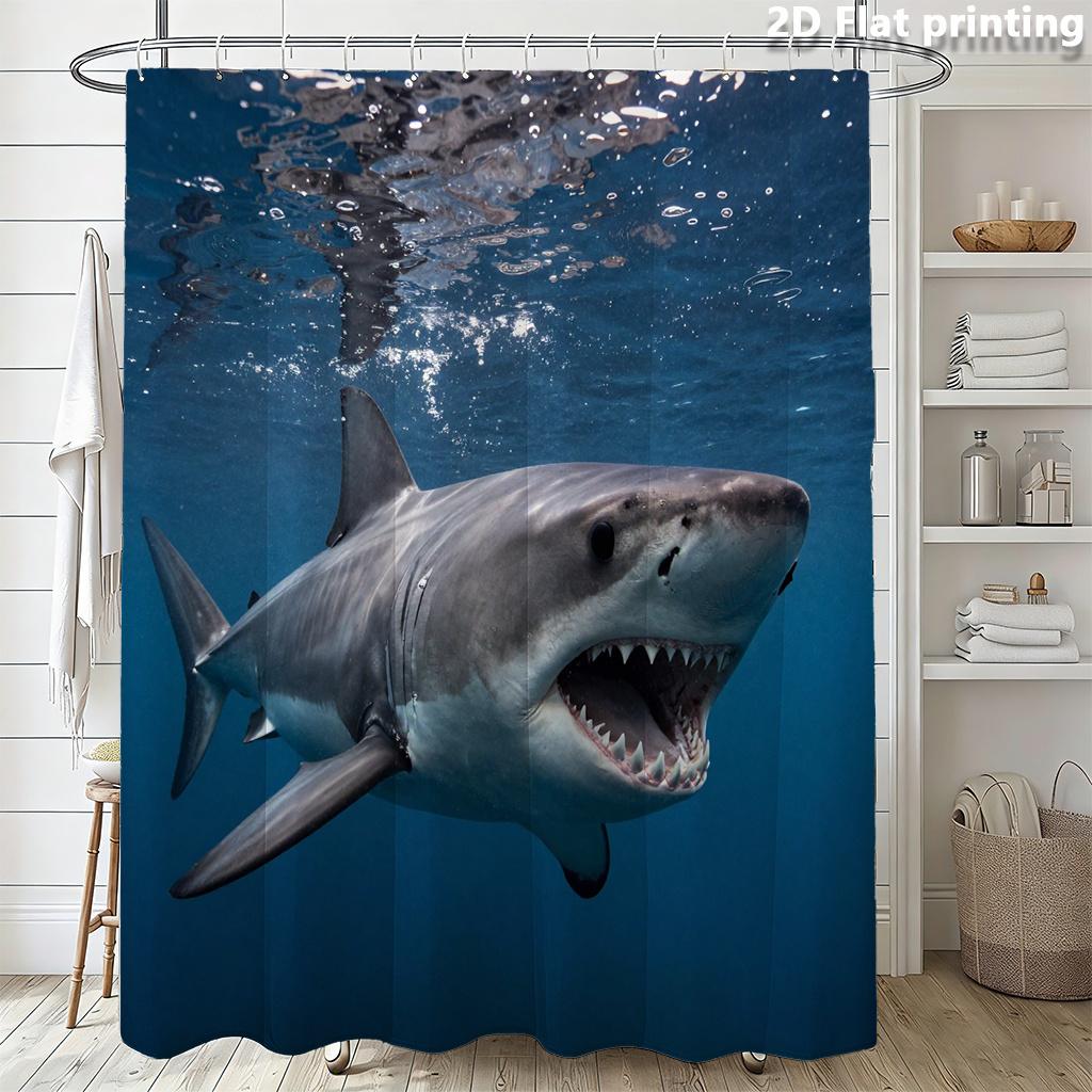 Monika Chen White Realistic Great Shark Underwater Shower Curtain Waterproof Easy To Clean Privacy Protection Ocean Animal Art Designmodern