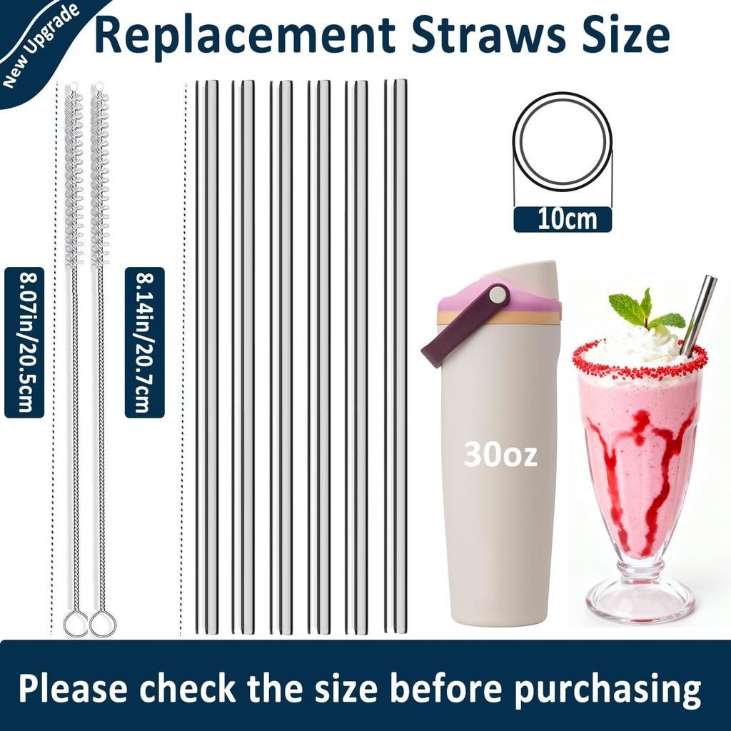 6 Pack Metal Straw for Owala FreeSip Sway 30oz Water Bottle -Stainless Steel Straws for Owala Water Bottle (Stainless Steel)