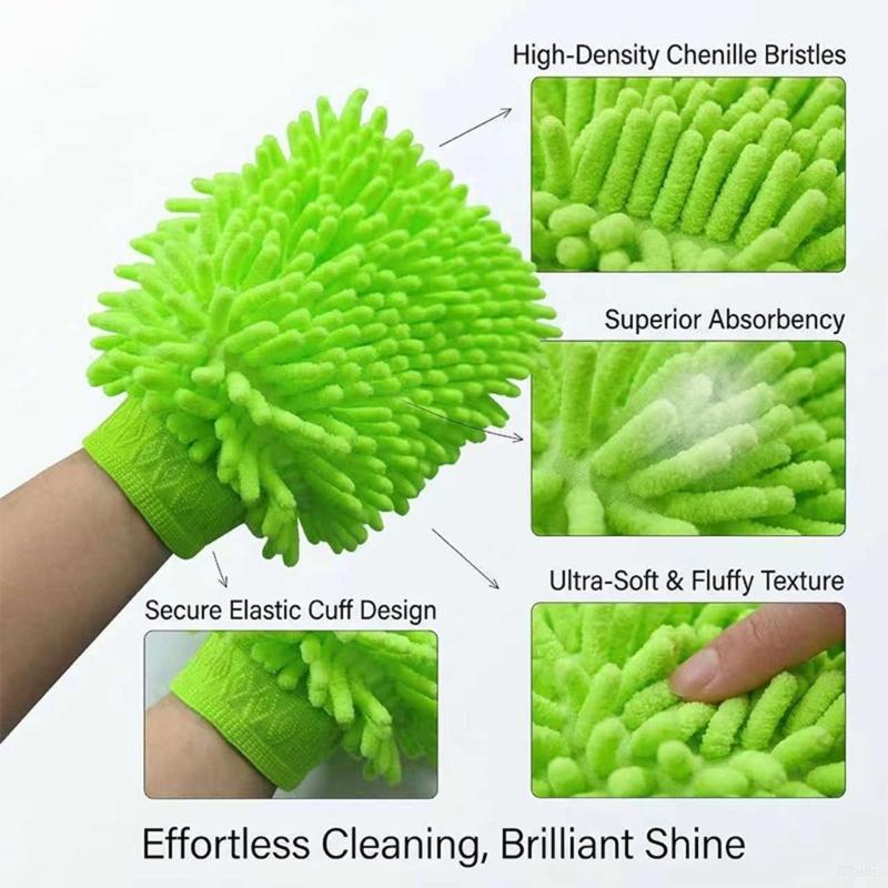 Double Layer Wool Blend Vehicle Wash Mitts Superior Dust Absorption Ergonomic Design Safe For Paint Glass Trim