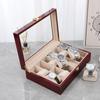 European Style High-End Wooden Watch Box with Transparent Flip Cover & Buckle, Red 12-Digit Display