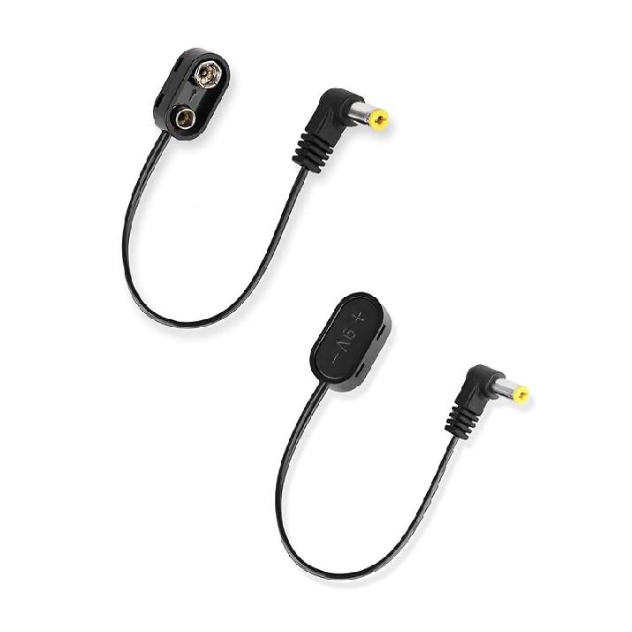 Mr.Power Кабель-переходник с зажимом для 9V батарейки, разъем Snap Connector 2.1мм 5.5мм для гитарной педали эффектов (Прямой угол, 2 кабеля) Штекер для гитары Right Angle, 2 Cable