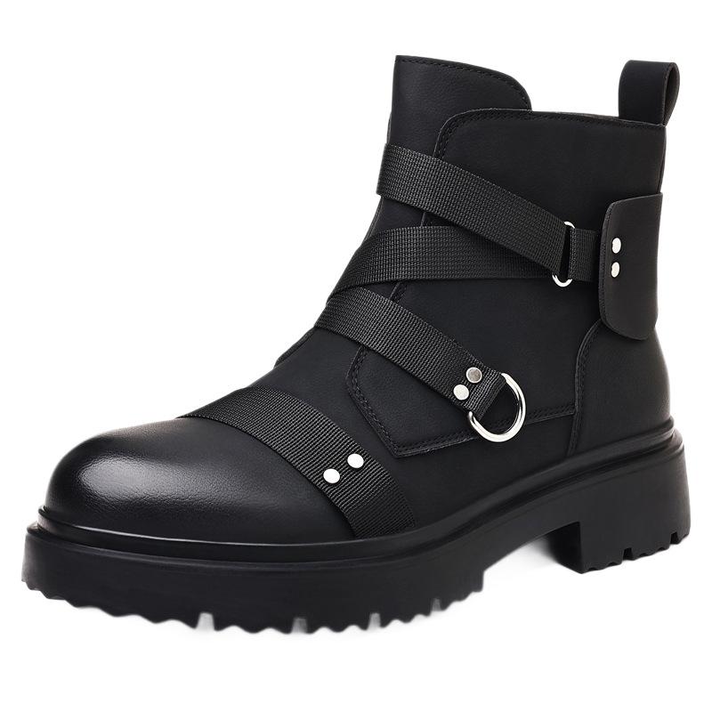 Men's Leather Boots Large Size Short Boots Men's Locomotive Boots Flow Thick-soled Heightening Men's Shoes Fashion Knight Boots
