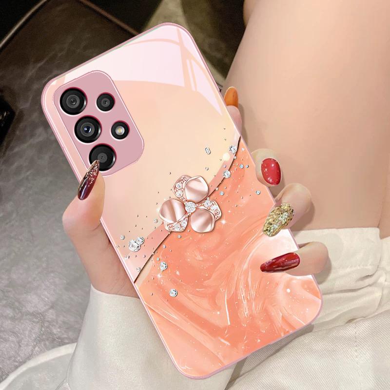 Diamond Like Floral Knot For Samsung Galaxy S10 4G S20 11E 30 S21 22 S24 Fe Pro S23 S25 Ultra 5G S9 Tempered Glass Phone Case