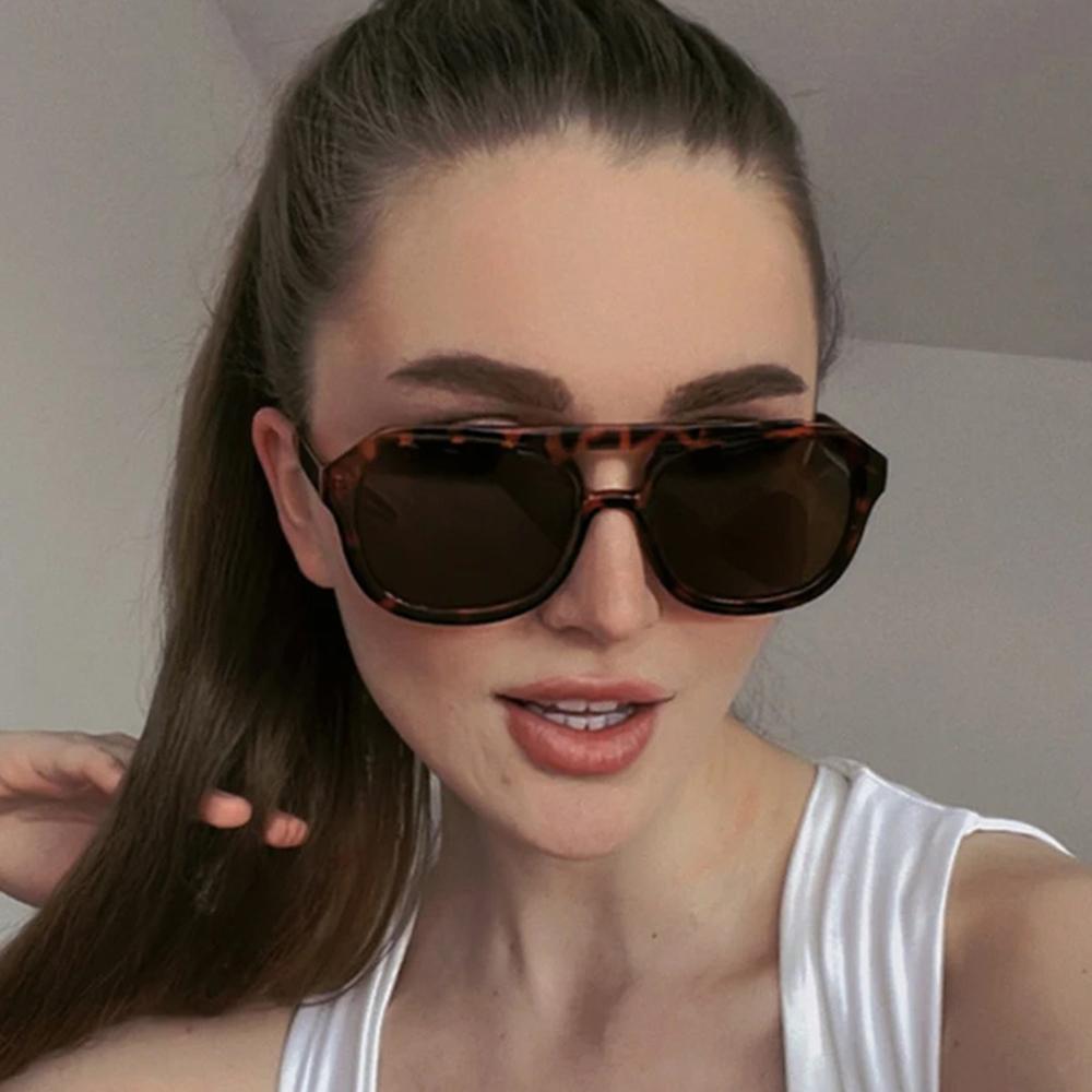 1pc Fashion Double Beam Pilot Sunglasses Women Men Vintage Trendy Square Sunshade Glasses Female Travel Street Photography Props