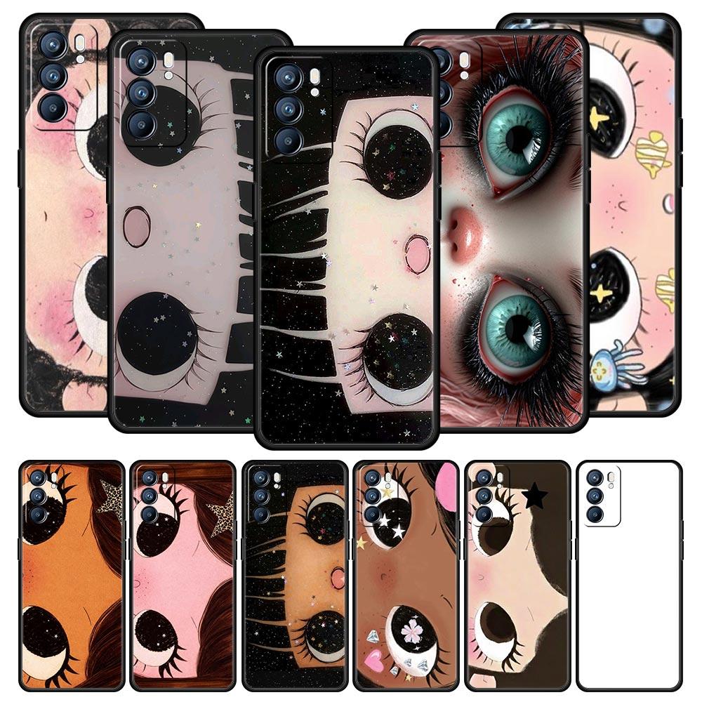 Phone Case Cover For Oppo A17 A31 A54 A57 A78 A79 Find X5 X6 Reno 7 8 10 11 12 13 F Pro 5G Soft TPU Shell Cute Black Big Eyes