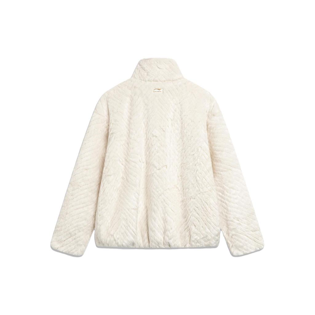 Li Ning Pure Color Zipper Stand Collar Fleece Jacket Women Jackets Off-White AJDU002-3