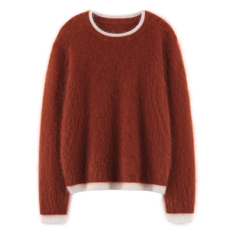 Women's 100% Pure Cashmere Color Block Round Neck Sweater