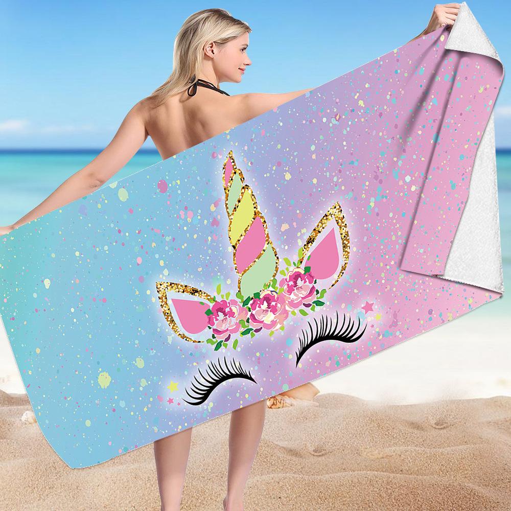 Cute Unicorn Series digital-printed polyester Superfine fiber double-sided fleece Beach vacation bath towel, beach towel