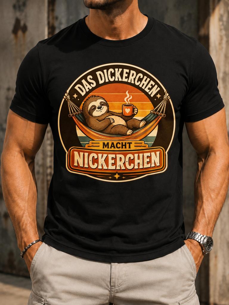 Das Dickerchen Macht Nickerchen Sloth In Hammock With Hot Drink Retro Sunset And Cozy Nap Humor Unisex All Tshirt