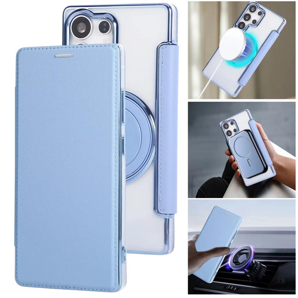 Rotating Stand Magnetic Phone Case for Samsung S26 S25 S24 S23 Ultra S22 Plus Leather Slot Card Wallet Magsafe Transparent Cover