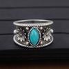 Bohemian Retro Carved Pattern Imitation Turquoise Wide Face Ring, Women's  Trendy Ethnic Style Holiday Accessory