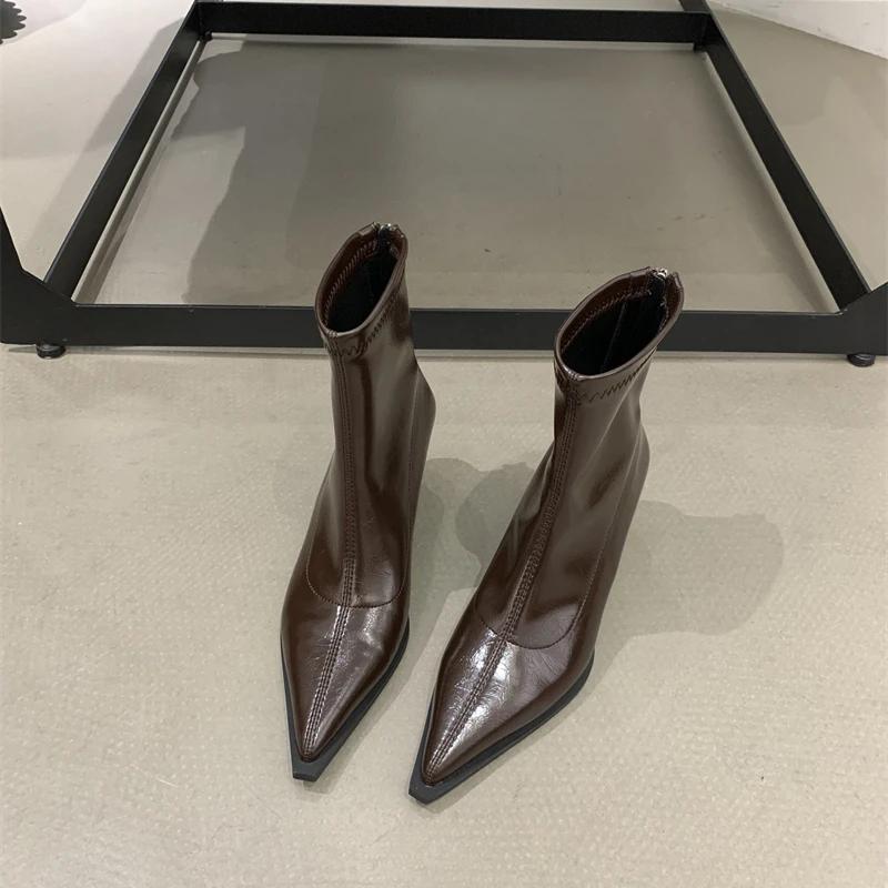

Autumn Winter Women Slim Ankle Boots Fashion Elegant Pointed Toe Shoes Thin High Heel Women s Morder Short Booties for daily use 35