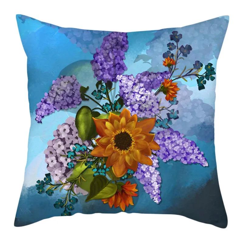 Purple Flower Lavender Polyester Cushion Cover Throw Pillowcase For Sofa Car Chair Living Room Decorative Pillow Cover 45X45Cm