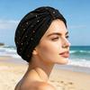 Turban Hat for Women, Sequined Crepe Fabric Headwrap, Ethnic Style Knotted Front Headwrap for All Face Shapes