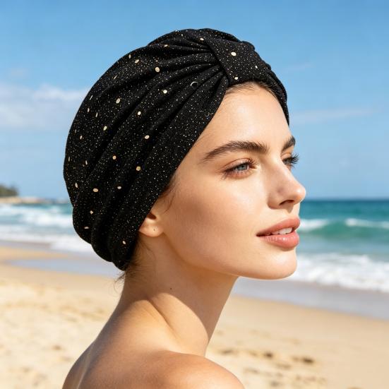 Turban Hat for Women, Sequined Crepe Fabric Headwrap, Ethnic Style Knotted Front Headwrap for All Face Shapes