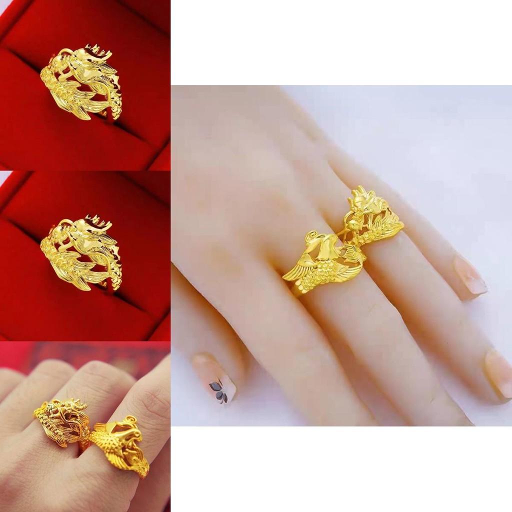 Elegant And Adjustable Couple Ring Featuring Dragon And Phoenix Design Ideal For Unisex
