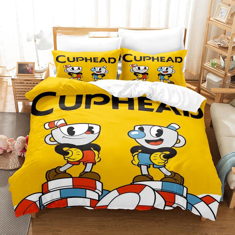 Cartoon Cuphead Show Beddengoed Set Jongens Meisjes Eenpersoons Tweepersoons Queen Size Dekbedovertrek Kussensloop Bed Kids Volwassene Mode Hometextiel EU single(135x200cm)