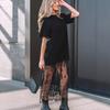 Abito Lungo da Donna Girocollo Manica Corta Vestibilità Ampia Vita Alta Casual Patchwork di Pizzo
